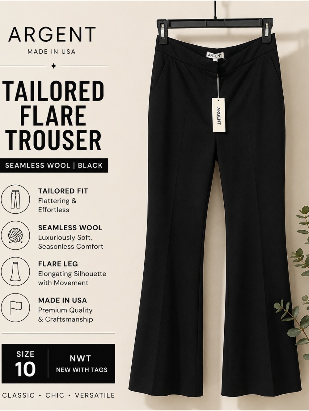 Argent Black Tailored Flare Trouser - Women's Flare Pants